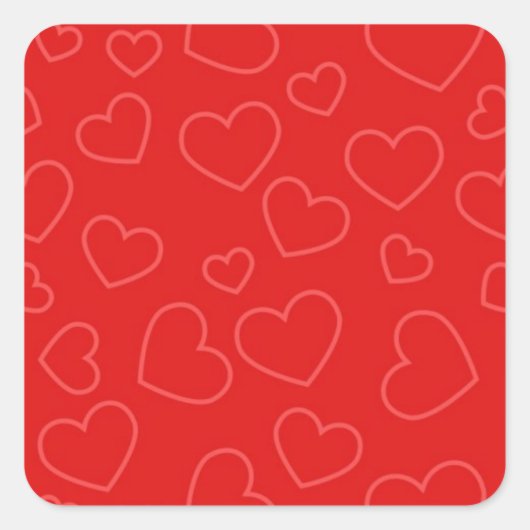 Eenvoudig rood hart patroon vierkante sticker (Voorkant)