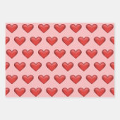 Eenvoudig rood hartpatroon op zwarte roze achtergr inpakpapier vel (Voorkant 3)