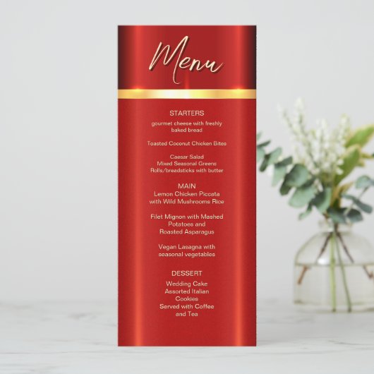 Eenvoudig rood huwelijksmenu menu (Staand voorkant)