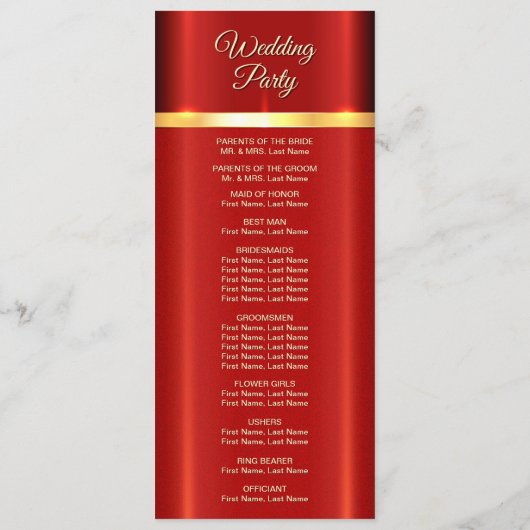 Eenvoudig rood huwelijksprogramma programmakaart (Achterkant)
