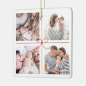 Eenvoudig rood lint onze eerste kerstfoto keramisch ornament (Links)