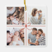 Eenvoudig rood lint onze eerste kerstfoto keramisch ornament (Voorkant)