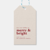 Eenvoudig rood Merry & Bright met aangepaste naam Cadeaulabel (Voorkant)