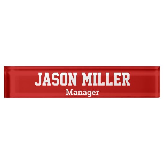 Eenvoudig rood met witte letters naambordje (Voorkant)