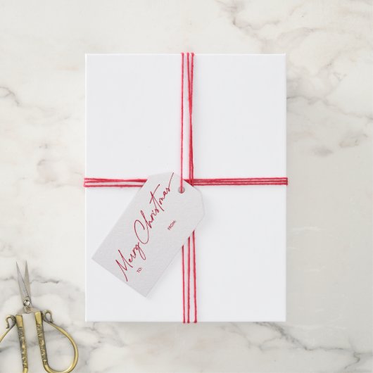 Eenvoudig Rood Modern Kalligrafie Script Kerstmis Cadeaulabel (Met Touw)