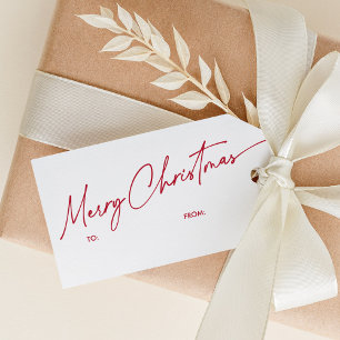 Eenvoudig Rood Modern Kalligrafie Script Kerstmis Cadeaulabel