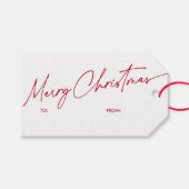Eenvoudig Rood Modern Kalligrafie Script Kerstmis Cadeaulabel (Voorkant (Horizontaal))