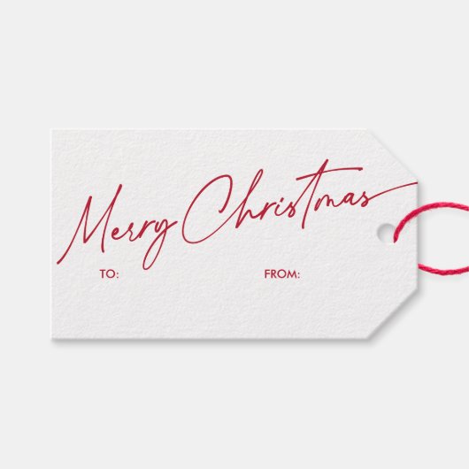 Eenvoudig Rood Modern Kalligrafie Script Kerstmis Cadeaulabel (Voorkant (Horizontaal))
