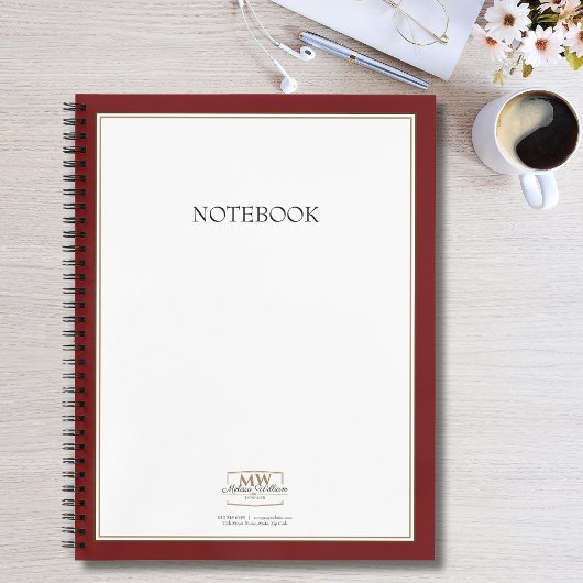 Eenvoudig rood monogram bedrijf notitieboek