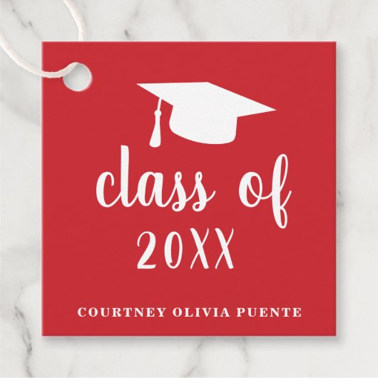 Eenvoudig rood mortelbord Modern Afstuderen Bedankjes Labels (Voorkant)