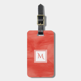 Eenvoudig rood Oranje subtiel marmer modern monogr Bagagelabel