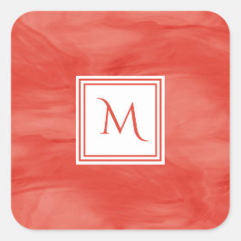Eenvoudig rood Oranje subtiel marmer modern monogr Vierkante Sticker