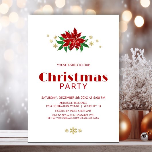 Eenvoudig rood poinsettia kerstfeest kaart