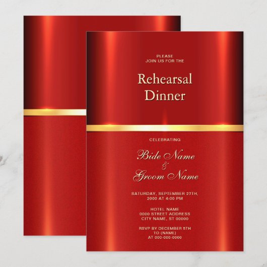 Eenvoudig rood repetitiediner kaart (Voorkant / Achterkant)