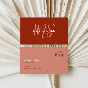 Eenvoudig Rood Scharlaken Minimalistisch Monogram Visitekaartje