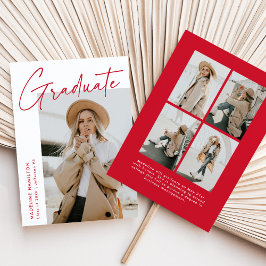 Eenvoudig Rood Script 5 Foto Collage Afstuderen Aankondiging
