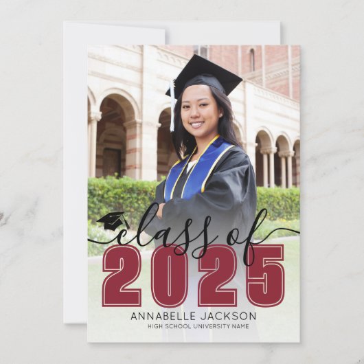 Eenvoudig rood script Afstuderen foto-Afstuderen Aankondiging (Voorkant)