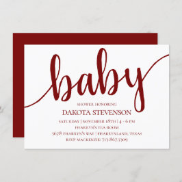 Eenvoudig rood script | Cherry Flourish Baby showe Kaart