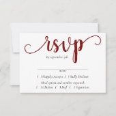 Eenvoudig rood script | Cherry Flourish Volledige  RSVP Kaartje (Voorkant)