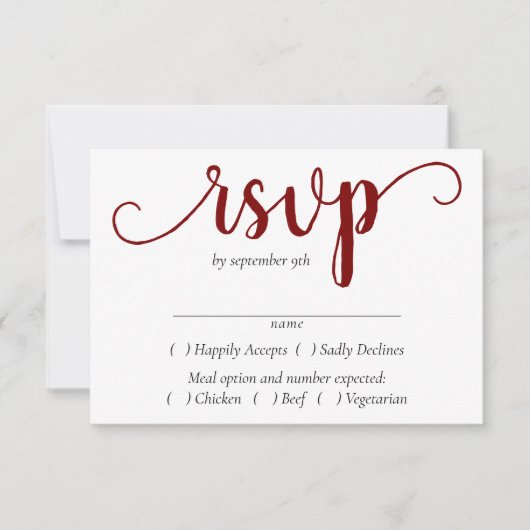 Eenvoudig rood script | Cherry Flourish Volledige  RSVP Kaartje (Voorkant)