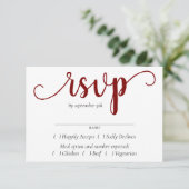 Eenvoudig rood script | Cherry Flourish Volledige  RSVP Kaartje (Staand voorkant)