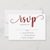 Eenvoudig rood script | Cherry minimalist floreren RSVP Kaartje (Voorkant)