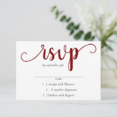 Eenvoudig rood script | Cherry minimalist floreren RSVP Kaartje (Staand voorkant)