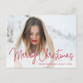 Eenvoudig rood script foto Modern Elegant Christma Feestdagenkaart (Voorkant)
