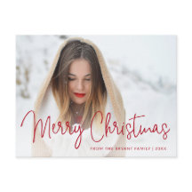 Eenvoudig rood script foto Modern Elegant Christma