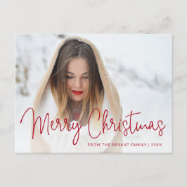 Eenvoudig rood script foto Modern Elegant Christma Feestdagenkaart