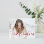 Eenvoudig rood script foto Modern Elegant Christma Feestdagenkaart (Staand voorkant)
