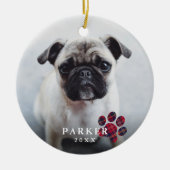 Eenvoudig rood speldenblad met kerstmis keramisch ornament (Voorkant)