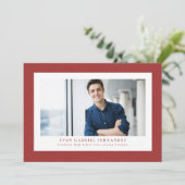 Eenvoudig rood tweed lijst classic foto afstuderen kaart (Staand voorkant)