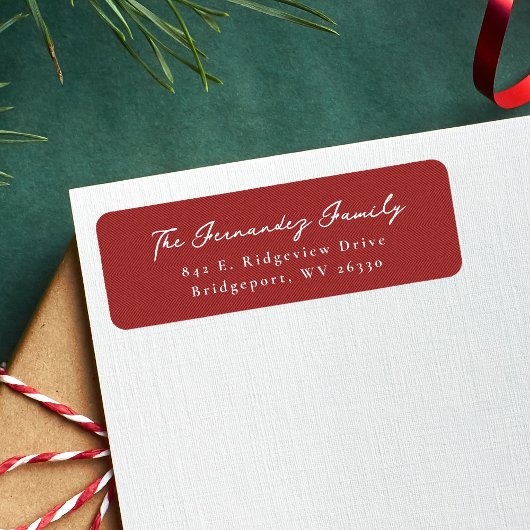 Eenvoudig rood visgraat kerst retouradres etiket