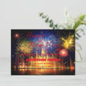 Eenvoudig Rood vuurwerk nieuw jaar Kaart (Staand voorkant)