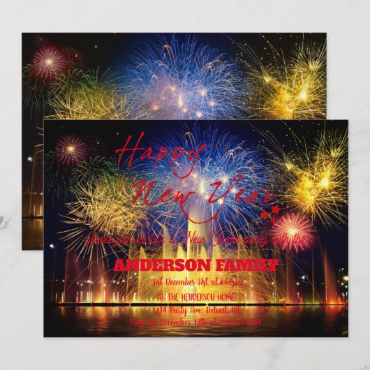 Eenvoudig Rood vuurwerk nieuw jaar Kaart (Voorkant / Achterkant)