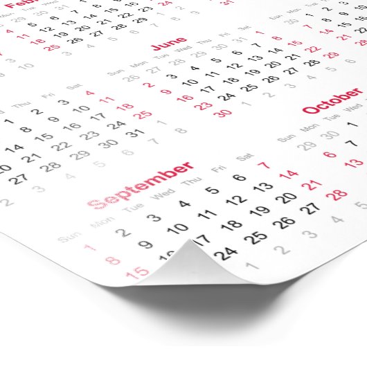 Eenvoudig rood & wit 2024 jaar in het kort Kalende Foto Afdruk (Hoek)