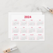 Eenvoudig rood & wit 2024 jaar in het kort Kalende Kaart (Voorkant / Achterkant in situ)