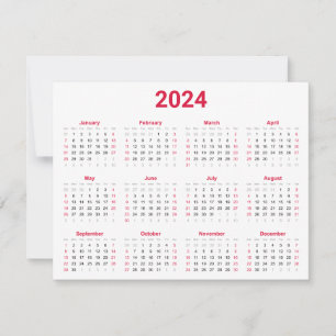 Eenvoudig rood & wit 2024 jaar in het kort Kalende Kaart