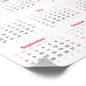 Eenvoudig rood & wit 2024 jaar in het kort Kalende Poster (Hoek)