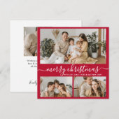 Eenvoudig rood wit 3 Foto collage kerstfeestdag Feestdagenkaart (Voorkant / Achterkant)