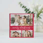 Eenvoudig rood wit 3 Foto collage kerstfeestdag Feestdagenkaart (Staand voorkant)