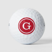 Eenvoudig rood wit monogram met cirkelrand golfballen (Voorkant)