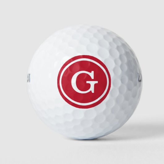 Eenvoudig rood wit monogram met cirkelrand golfballen (Voorkant)