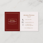 Eenvoudig Rood Wit Monogram Visitekaartje (Achterkant)