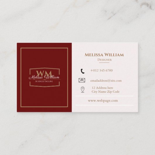 Eenvoudig Rood Wit Monogram Visitekaartje (Achterkant)