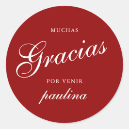 Eenvoudig Rood Wit Quinceañera Gracias Script Naam Ronde Sticker