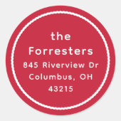 Eenvoudig rood-wit retouradres ronde sticker (Voorkant)