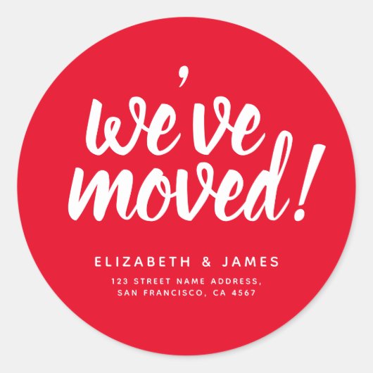 Eenvoudig rood wit script dat we hebben verplaatst ronde sticker (Voorkant)