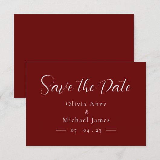 Eenvoudig rood & wit script Huwelijk Bewaar de Dat Save The Date (Voorkant / Achterkant)